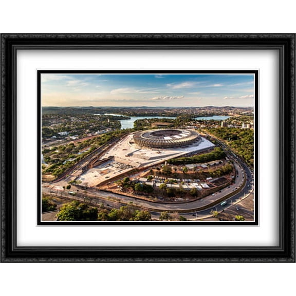 Mineirao Stadium 2x Matted 36x28 Large Black Ornate Framed Art Print from the Stadium Series