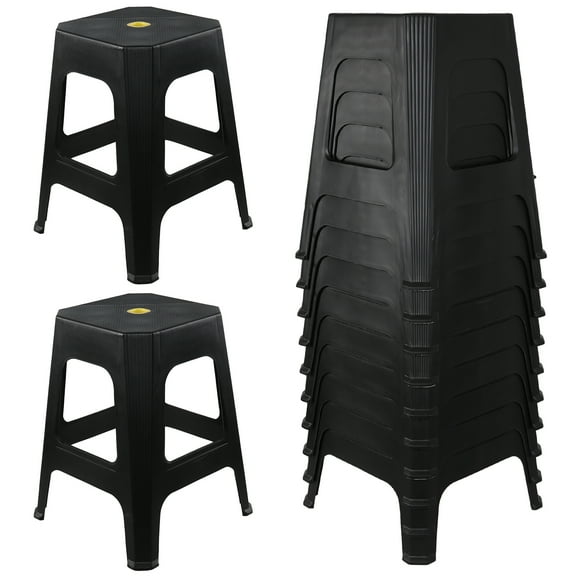 Minekkyes 12 Packs 18.7 Inch Square Stacking Stools, Portable Stackable Backless Stools, Plastic Nesting Stools, Black