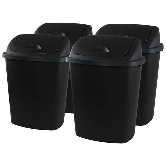 Minekkyes 15 Gallon Trash Can, Commercial Plastic Wastebasket, Black Garbage Can Container Bins for Bedroom/Bathroom/Office (Set of 4)