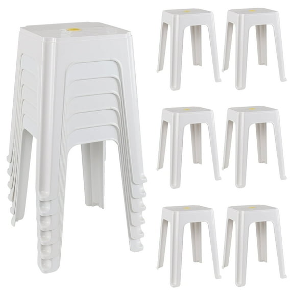 Minekkyes 18.7 Inch Plastic Classroom Stools, White Square Stackable Plastic Stool, 12 Pack