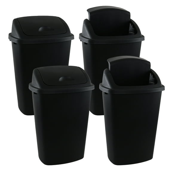 Minekkyes 4 Packs Kitchen Trash Can 13 Gallon with Swing Lid, Plastic Tall Garbage Can, Large 50L Waste Bin for Home, Office, Garage, Restaraunt (Black)