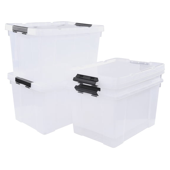 Minekkyes 50 Quart Clear Storage Containers with Lid/Wheels, Large Rolling Stackable Box, 4 Packs