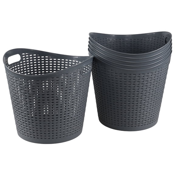 Minekkyes 6 Packs 30 L Easy Carry Laundry Hamper, Plastic Ventilated Laundry Basket Clothes Bin, Grey