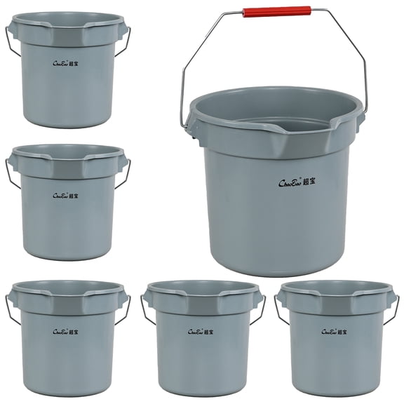Minekkyes 6 Pcs 3.5 Gallon Bucket for Cleaning, Plastic Heavy Duty Clean Bucket with Handle and Spout, Industrial Storage Container (Grey)