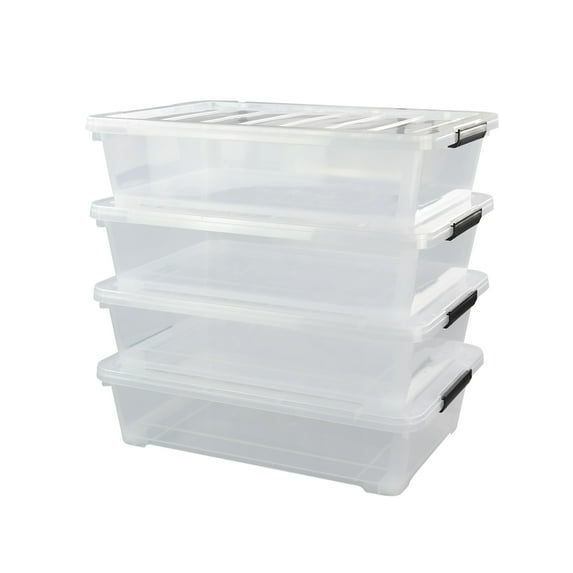 Minekkyes Large Adult Plastic 40 Qt Storage Bin, Clear, 4 Count
