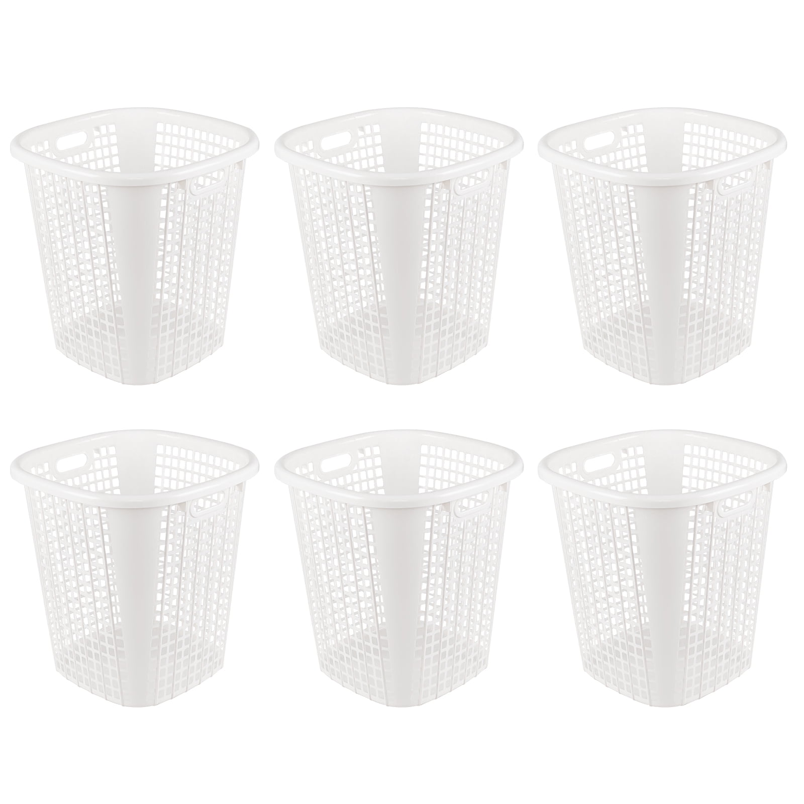 Minekkyes Set of 6 Plastic Round Laundry Baskets Hampers, Large Laundry Basket Tall Clothes Hamper (White)