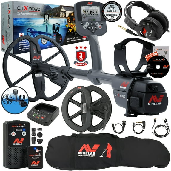 Minelab CTX 3030 Metal Detector with 2 Waterproof DD Coils and Detector Bag