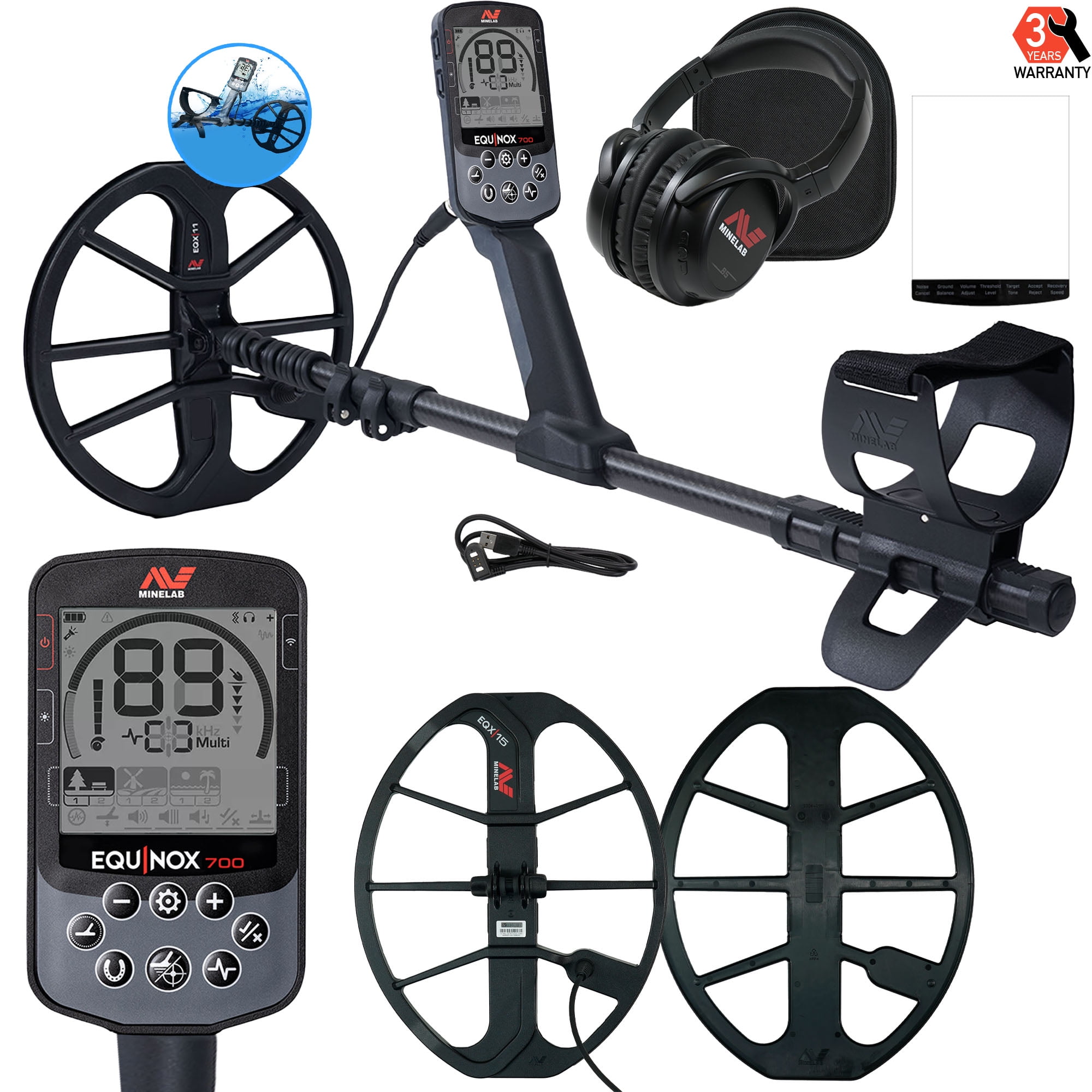 Minelab EQUINOX 700 Multi-IQ Metal Detector with 11" Coil and FREE EQX 15 Coil
