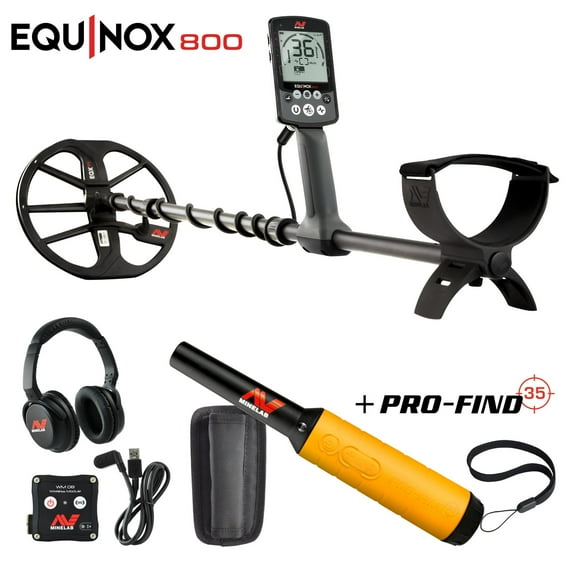 Minelab EQUINOX 800 All-Terrain Waterproof Multi-Purpose Metal Detector + PRO-FIND 35 Waterproof Pinpointer & Cloth