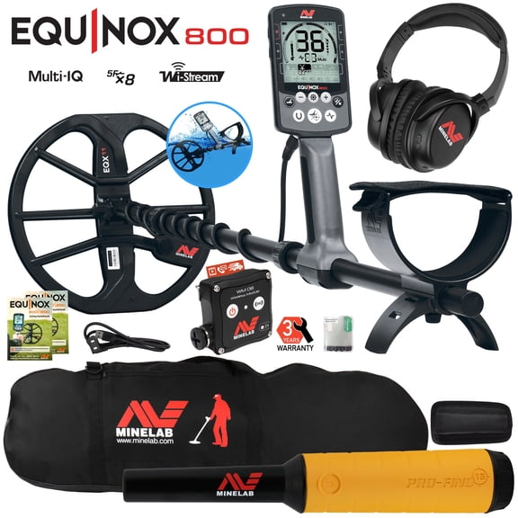 Minelab EQUINOX 800 Multi-IQ Metal Detector w/ Pro Find 15 Pinpointer, Carry Bag