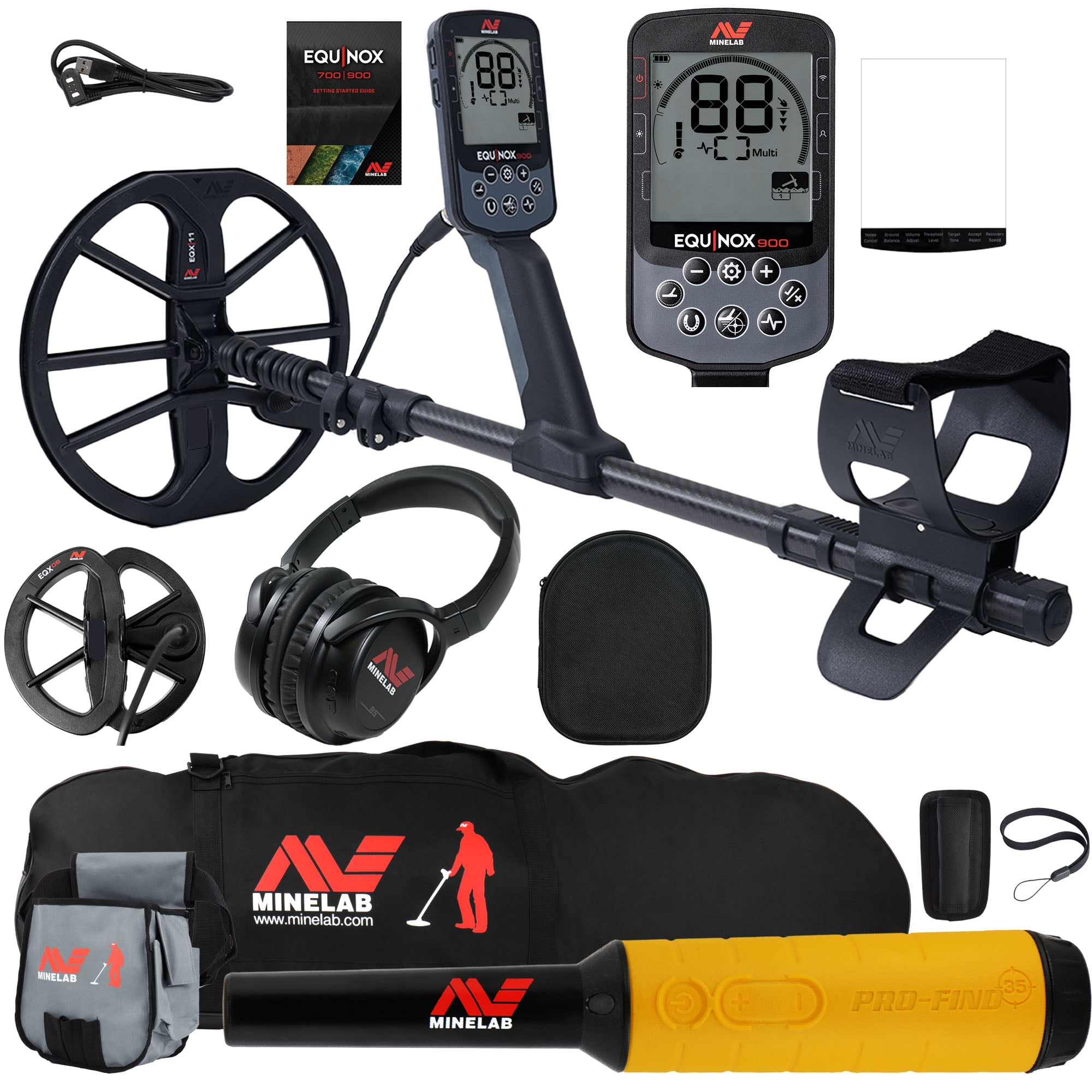 Minelab EQUINOX 900 Multi-IQ Metal Detector w/Pro-Find 35 Pinpointer, Bag, Pouch