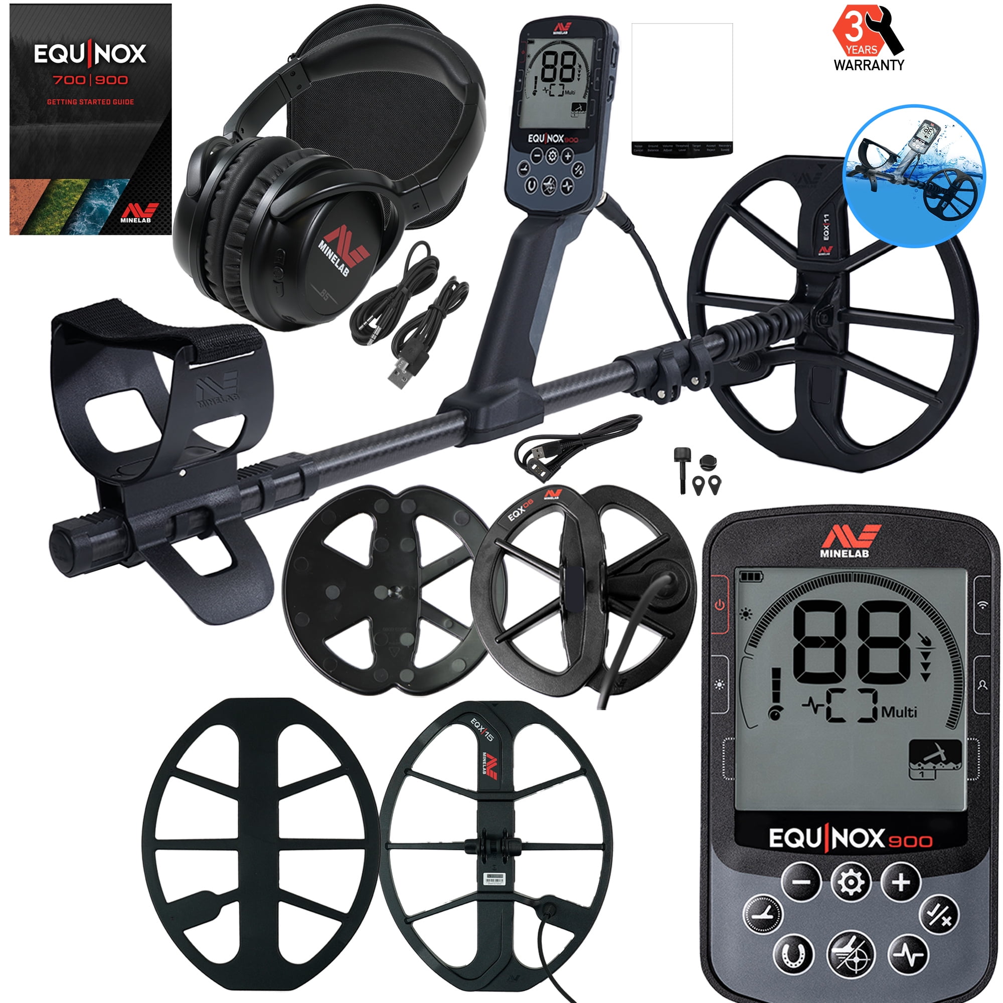 Minelab EQUINOX 900 Multi-IQ Metal Detector with 11", 6" coil and FREE EQX 15 (15 X 12")