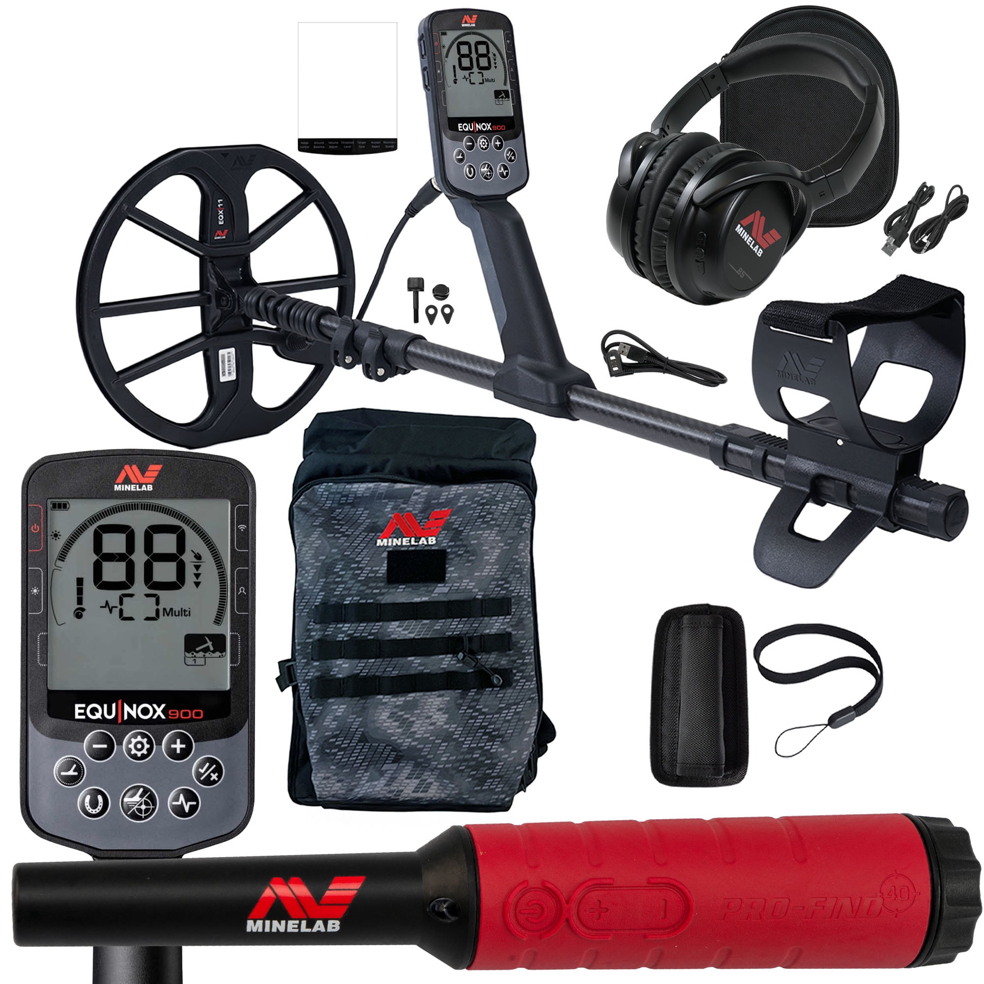 Minelab EQUINOX 900 Multi-IQ Waterproof Metal Detector Bundle with PRO-FIND 40 Pinpointer & Backpack