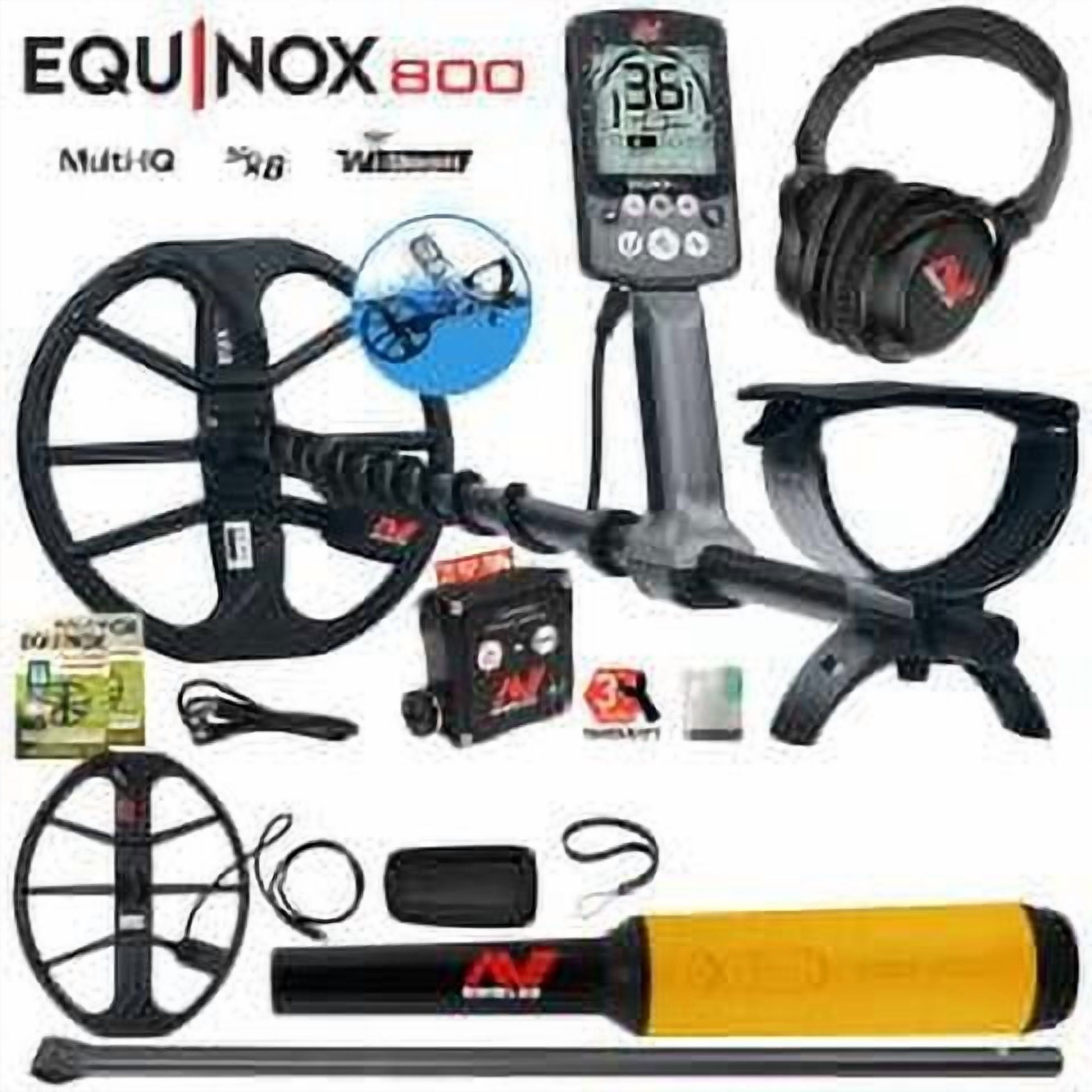 Minelab Equinox 800 Metal Detector with 15" Coil, Lower Shaft, and Pro-Find 35