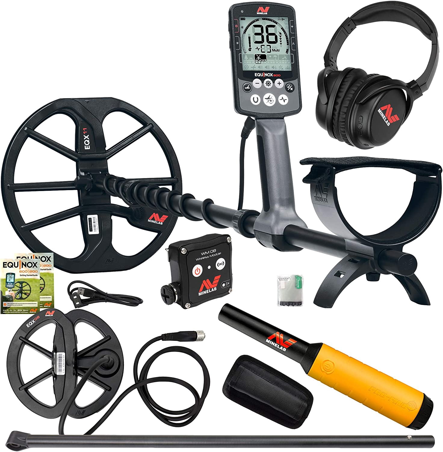 Minelab Equinox 800 Metal Detector with 6" Coil, Lower Shaft, and Pro-Find 20