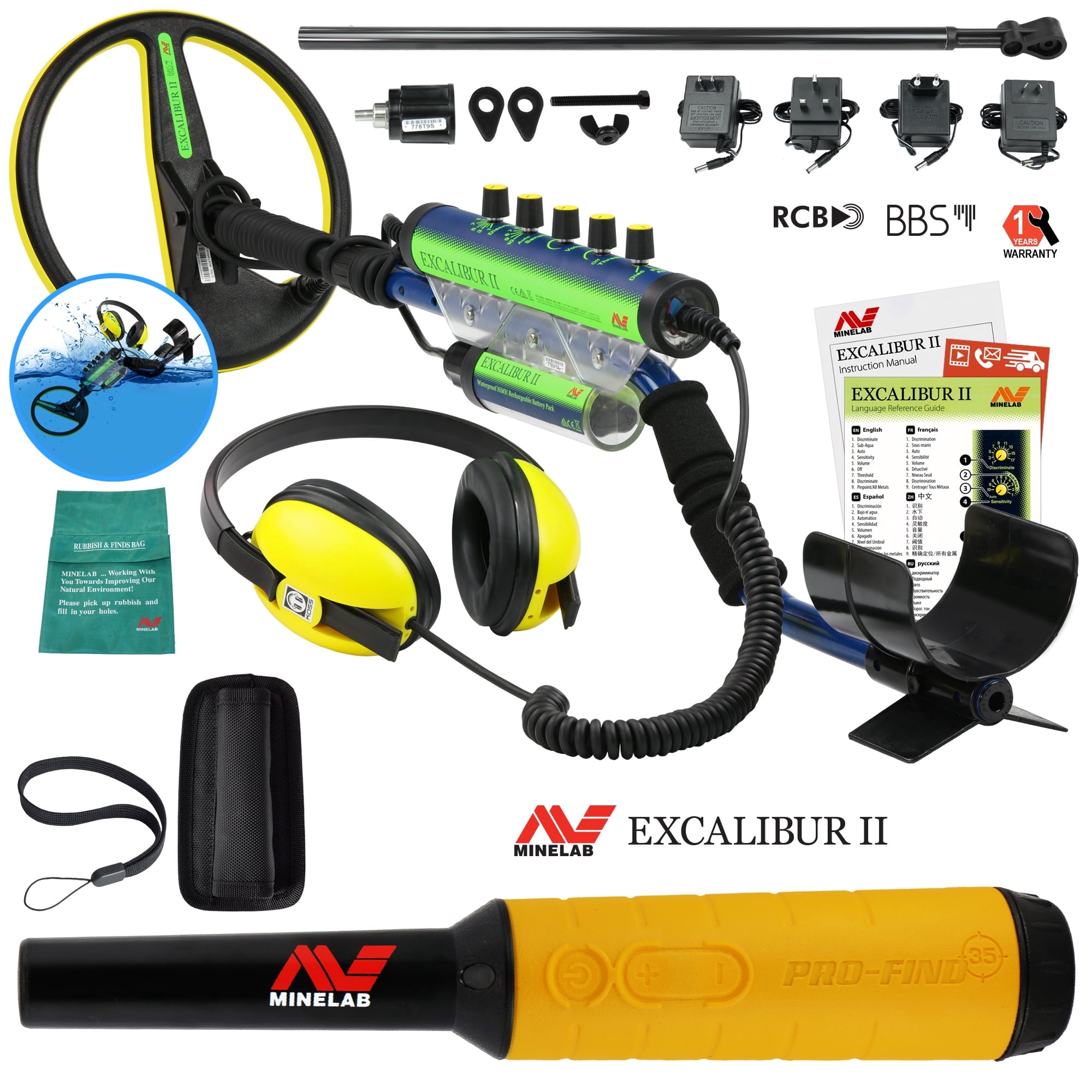 Minelab Excalibur II 1000 Waterproof Metal Detector with Pro Find 35 Pinpointer