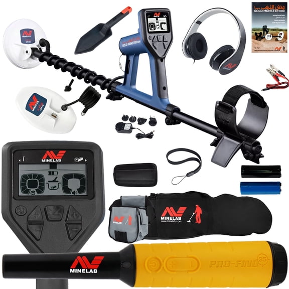 Minelab GOLD MONSTER 1000 w/ Pro Find 35, Carry Bag, Finds Pouch, 2 Search Coils