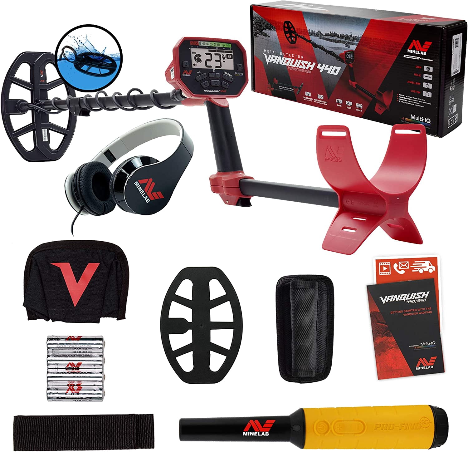Minelab VANQUISH 440 Metal Detector with V10 10" x 7" Waterproof DD Coil & Pro-Find 35 Pinpointer