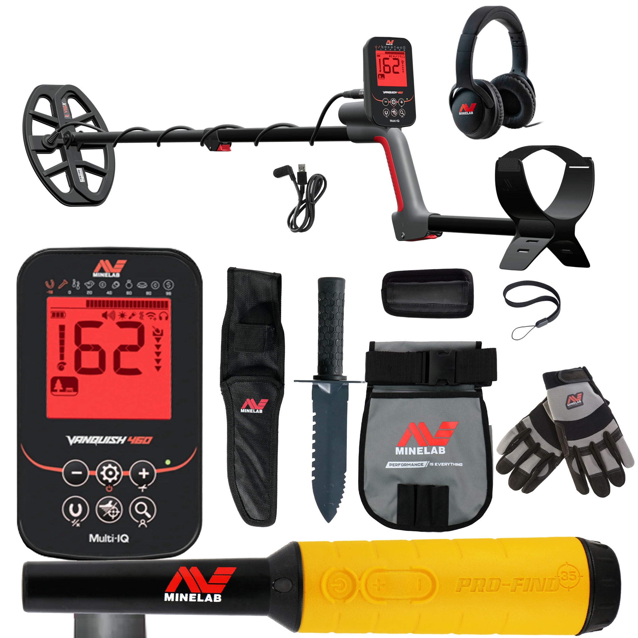 Minelab VANQUISH 460 Waterproof Multi-Frequency Metal Detector with PRO-FIND 35 Pinpointer and Adventure Pack