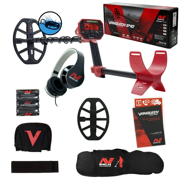 Minelab VANQUISH 540 Metal Detector with V12 12" x 9" Waterproof DD Coil and Bag