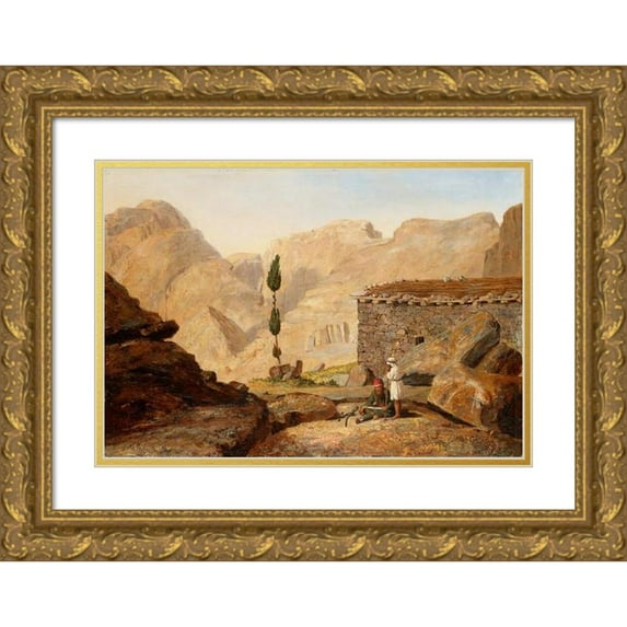 Miner Kilbourne Kellogg 18x13 Gold Ornate Wood Frame and Double Matted Museum Art Print Titled - The Top of Mount Sinai with the Chapel of Elijah (After 1844)