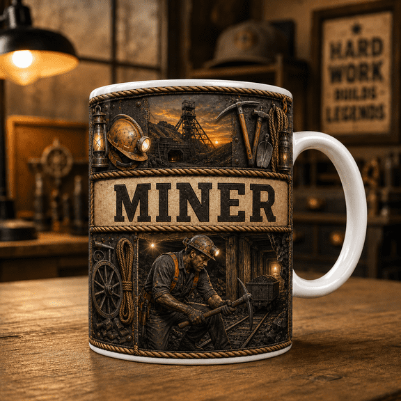 Miner Mug Personalized Name Coffee Cup, Coal Miner Gift for Utility Worker or Crew