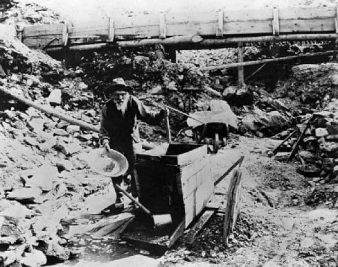 Miner panning for gold using gold rocker Alaska USA Canvas Art - (24 x 36)