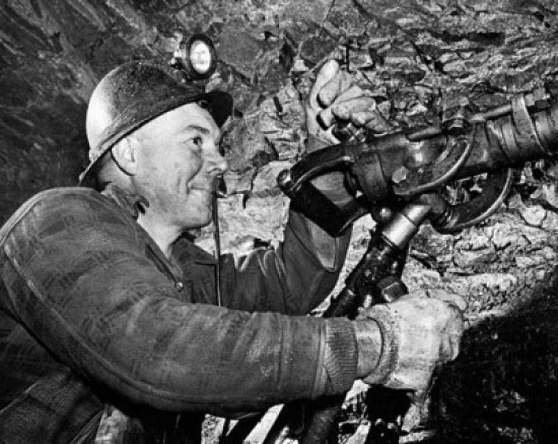 Miner using a jackhammer Canvas Art - (18 x 24)