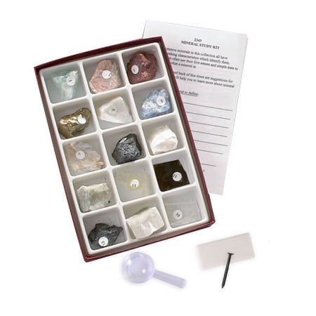 Mineral Collection, 15 identified specimens and testing tools. A professional Geology education study kit.