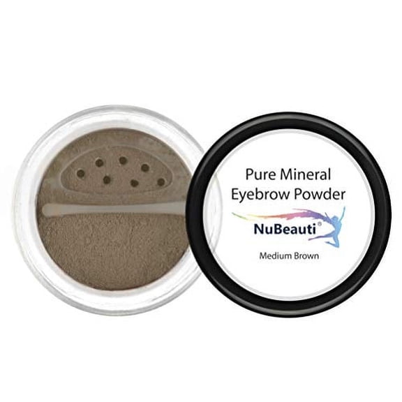 Mineral Eyebrow Powder by NuBeauti - Natural Brow Makeup Kit with Angled Contour Brush for Precision Sculpting to Color Eyebrows Precisely for Beautiful Perfect Brows (With Brush, Medium Brown)