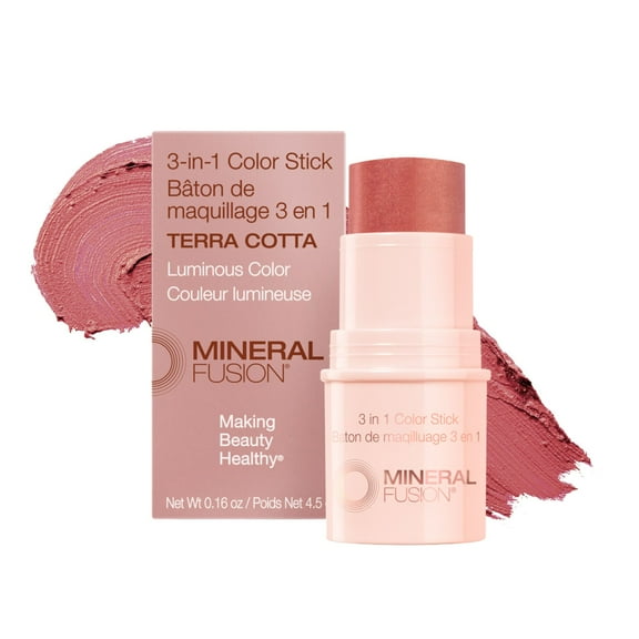 Mineral Fusion Multi-Use 3-In-1 Color Stick Terra Cotta, Shimmering Peach 0.16 oz