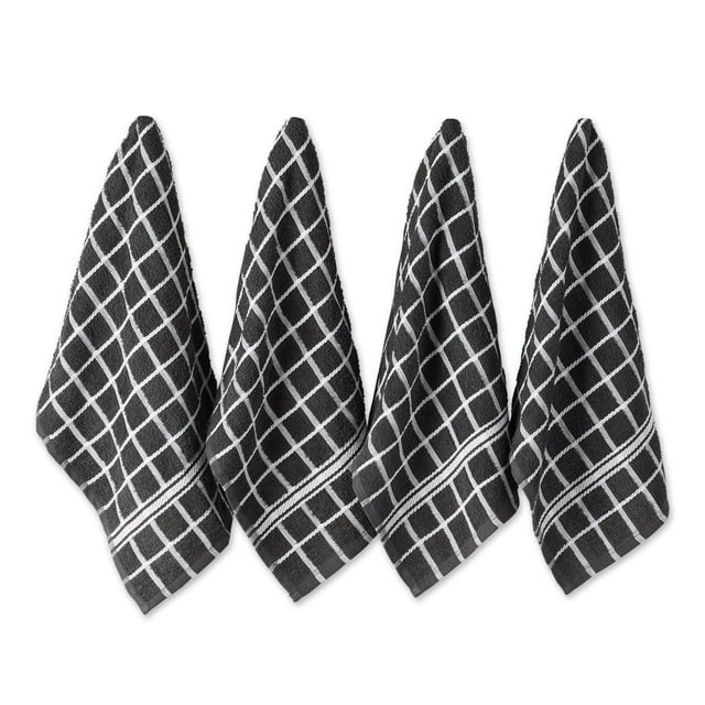 Mineral Gray Solid Windowpane Terry Dishtowel 4 Piece