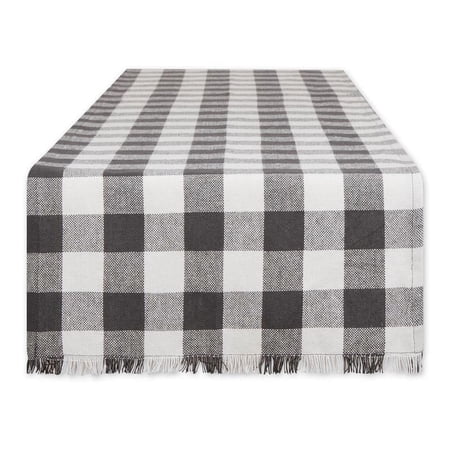 Mineral Heavyweight Check Fringed Table Runner 14x72
