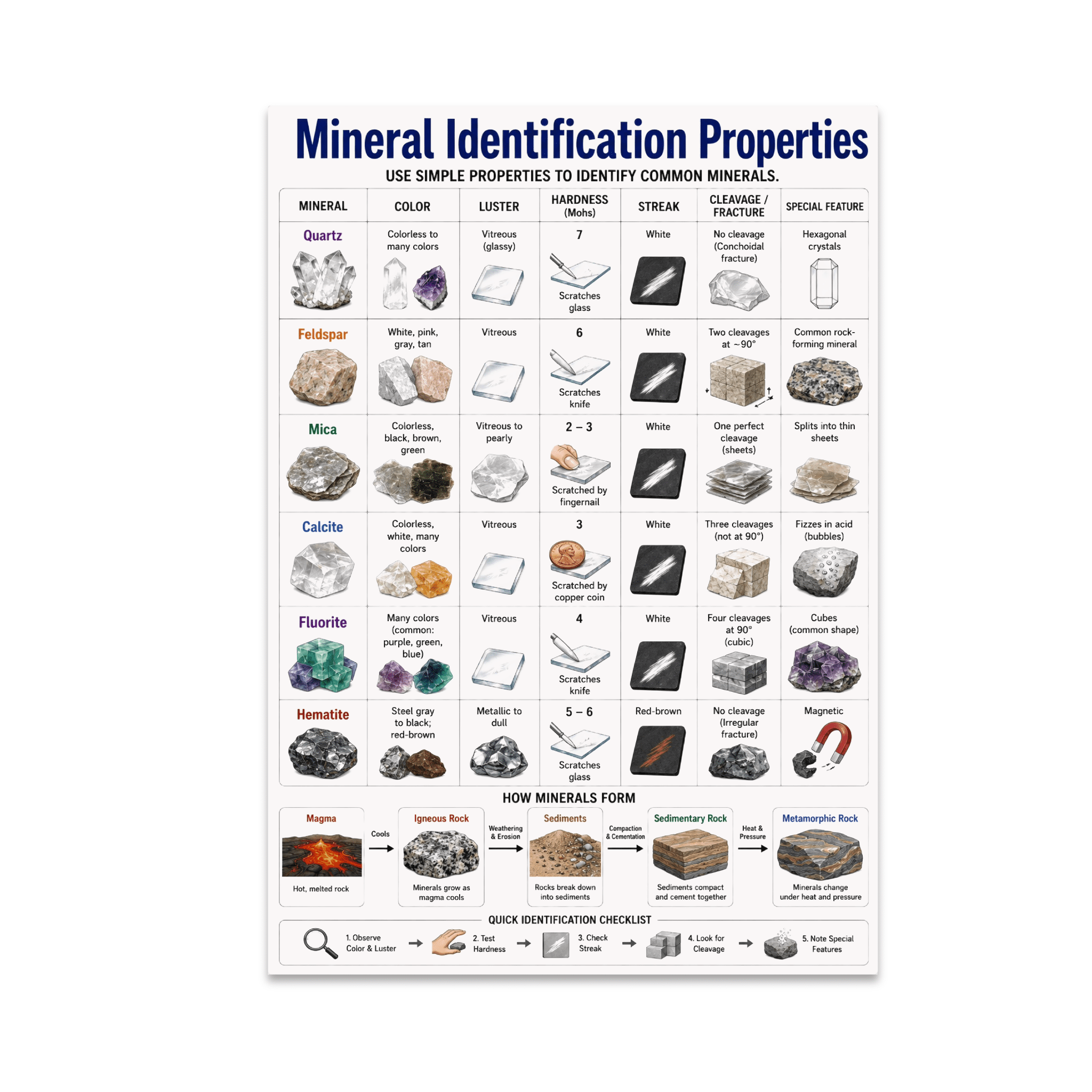 Mineral Identification Properties Educational Reference - Earth Science ...