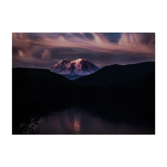 Mineral Lake Mt Rainier - Mineral Washington Photography Mountain Nature Landscape Scenic Sunset Night Sky Moody Unframed Wall Art Print 4 x 6 inches
