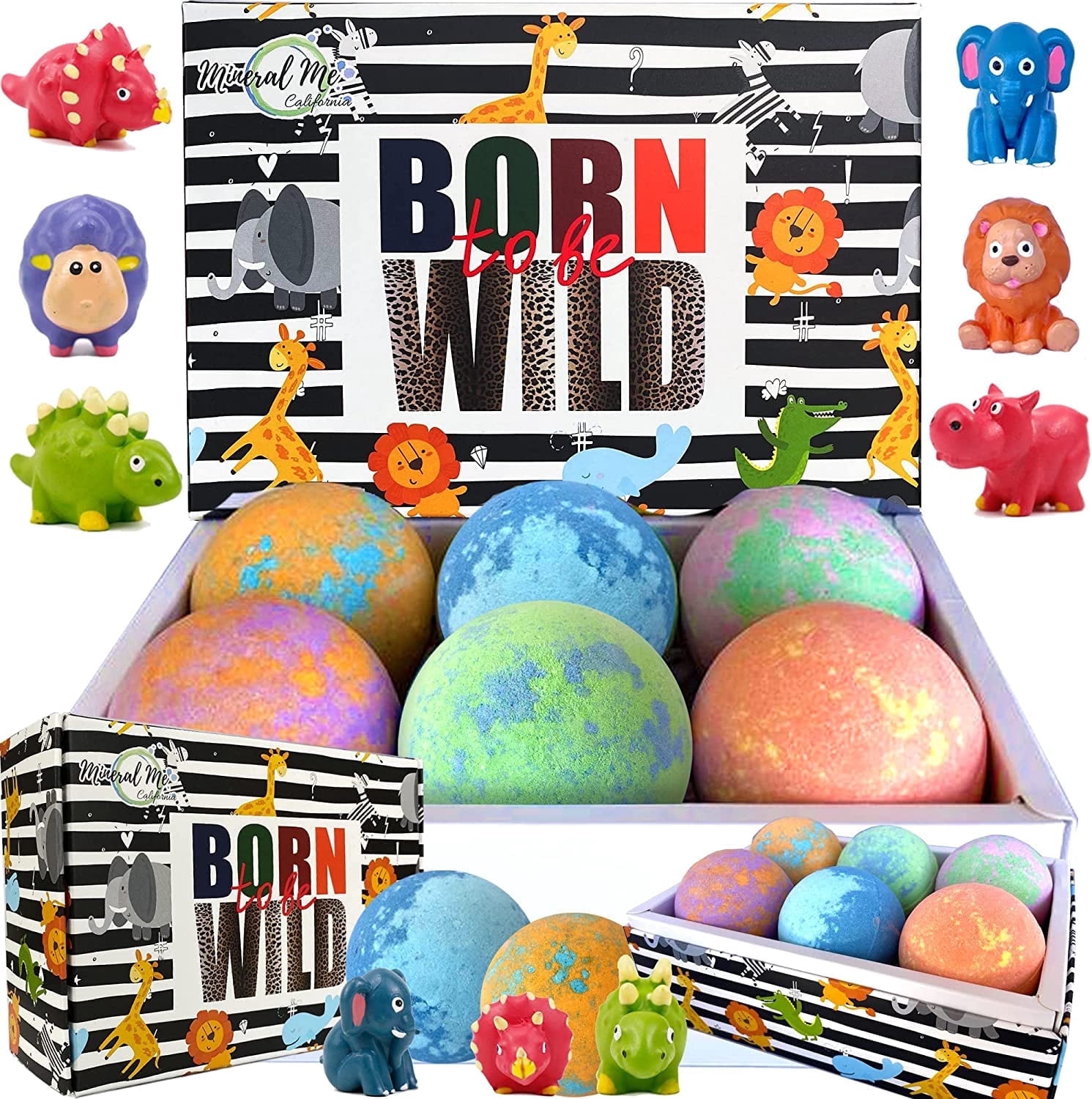Mineral Me Bath Bombs for Kids with Jungle Animal Toys Inside - w/ Natural Scent Gift for Him & Her