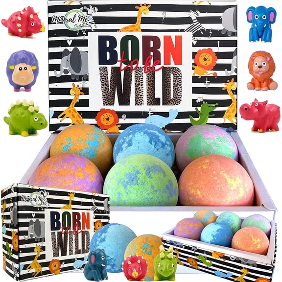 Mineral Me Bath Bombs for Kids with Jungle Animal Toys Inside - w/ Natural Scent Gift for Him & Her
