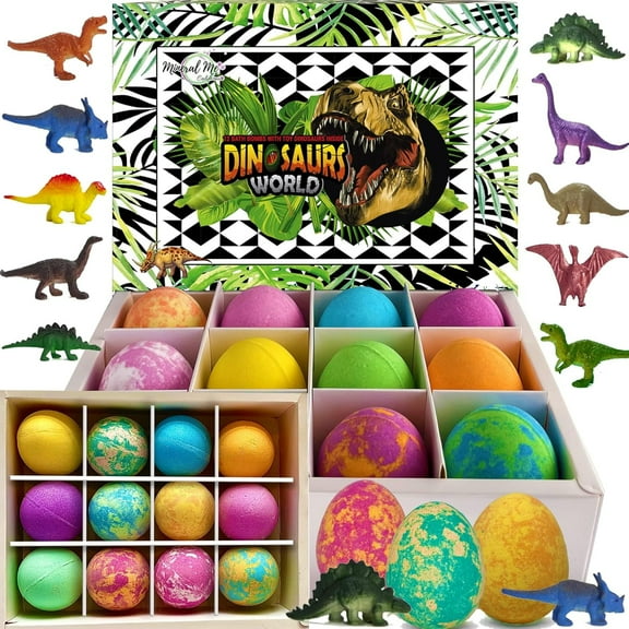 Mineral Me Bath Bombs for Kids with Toys Inside, Set of 12 Colorful Egg Bath with Dinosaur Surprise