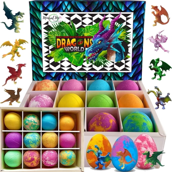 Mineral Me California Bath Bombs for Kids with Dragon Toys Inside - Bath Bombs w/ Calming Scent