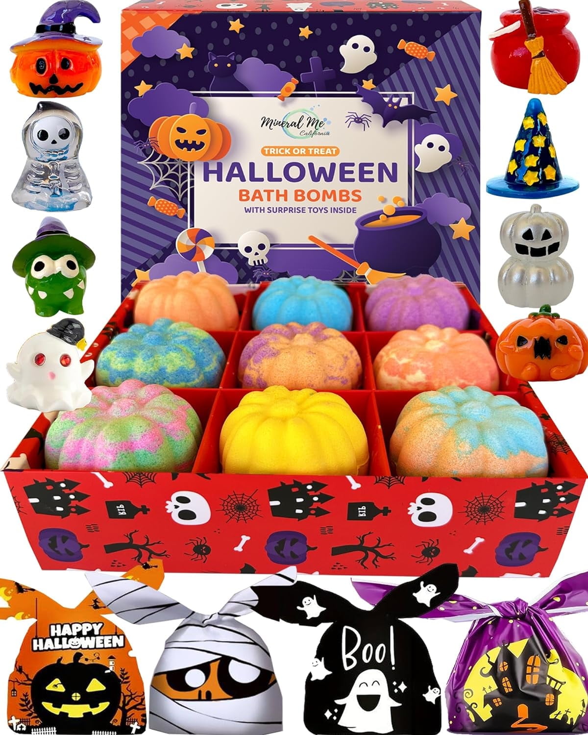 6 Pack Halloween Bath Bombs For Kids - Fun Pumpkin, Bat, Spider Shapes With 6 Scents, Bubble Bath Set