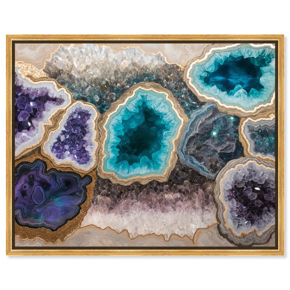Mineral Multiverse Canvas Blue Geode Art by Art Remedy, Gold Frame, 45 x 36
