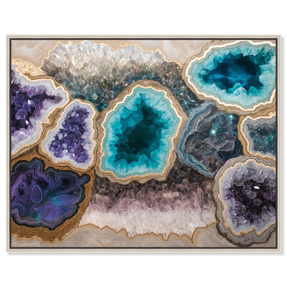 Mineral Multiverse Canvas Blue Geode Art by Art Remedy, Silver Frame, 20 x 16