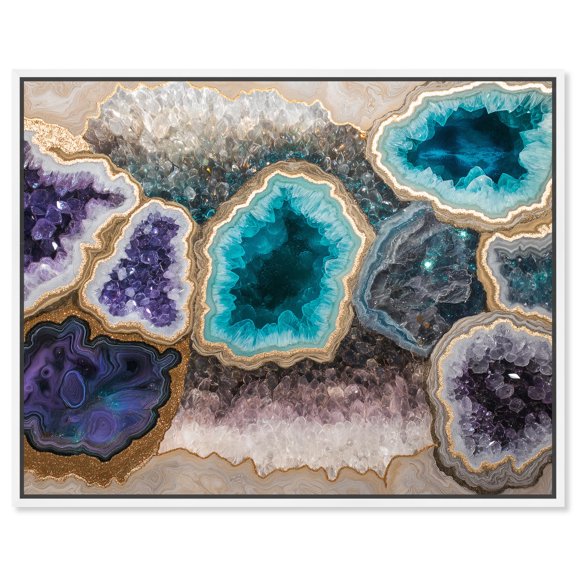 Mineral Multiverse Canvas Blue Geode Art by Art Remedy, White Frame, 45 x 36