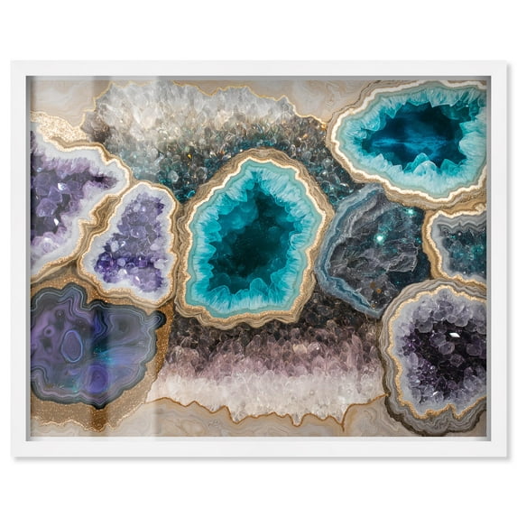 Mineral Multiverse Shadowbox Print Blue Geode Art by Art Remedy, White Frame, 24 x 20