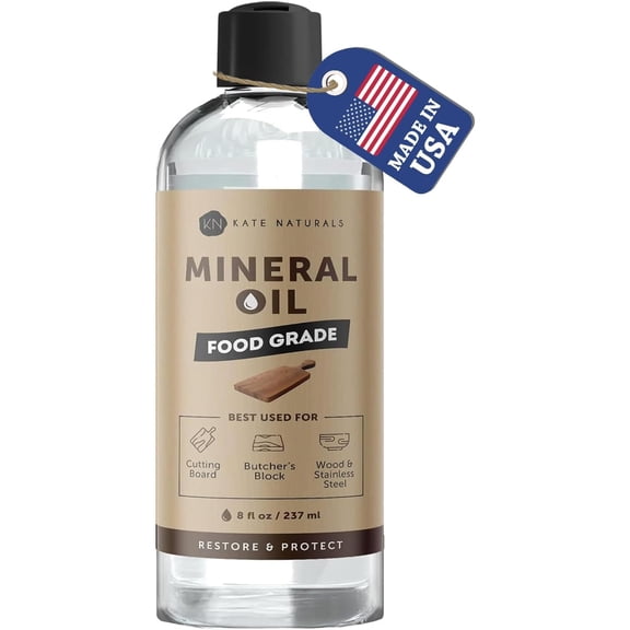 Mineral Oil for Wood Cutting Board, Butcher Block, and Knife. Food Grade Mineral Oil for Wooden Cutting Board & Utensils (8oz, Food Safe)