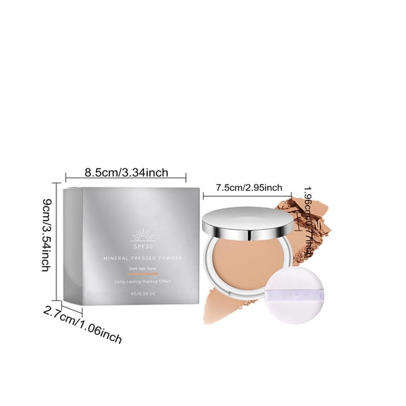 Mineral Pressed Powder, SPF30 Sunscreen Setting Powder, Long Lasting Oil Control Compact Powder, Matte Concealer Powder for Dark Skin Tone