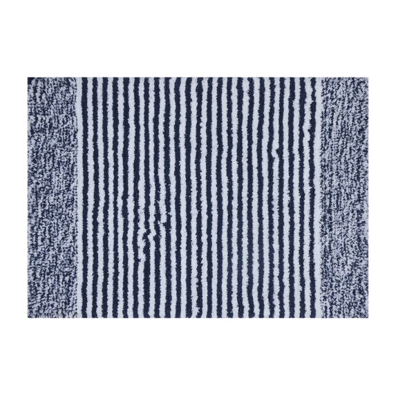 Mineral Spring Luxury Bath Stripe Tufted Polyester Bath Rug, Graphite Blue, 20" x 32"