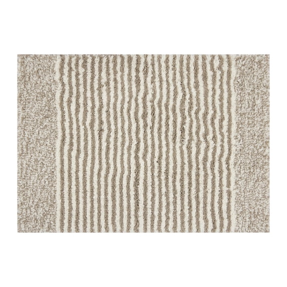 Mineral Spring Luxury Bath Stripe Tufted Polyester Bath Rug, Polished Taupe, 17" x 24"