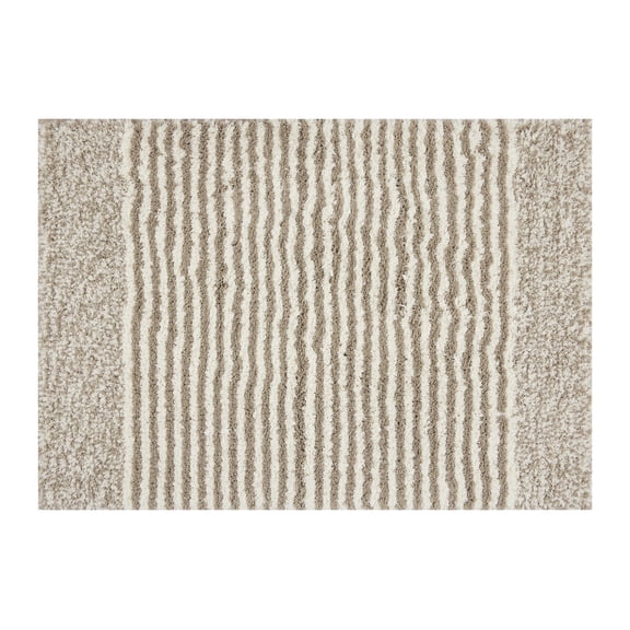 Mineral Spring Luxury Bath Stripe Tufted Polyester Bath Rug, Polished Taupe, 17" x 24"