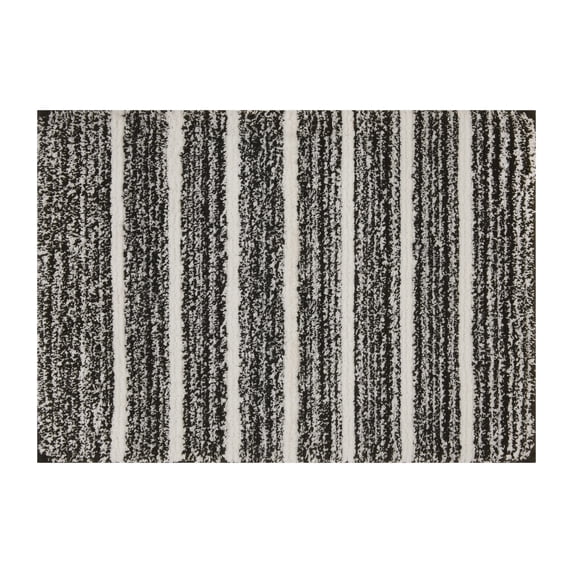 Mineral Spring Spa Luxe Stripe Polyester Tufted 2 Piece Bath Rug Set, Black, 17" x 24" & 20" x 32"